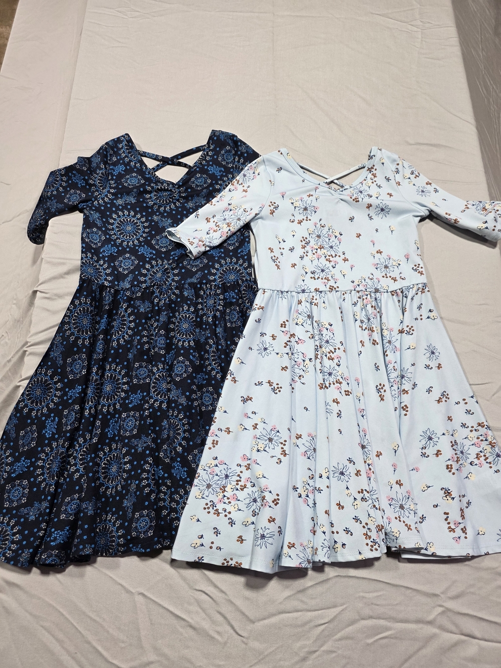 Dot Dot Smile Girls Floral Crisscross Neck Dress - Light Blue & Navy